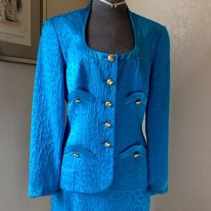 Escada Couture turquoise silk lined skirt suit